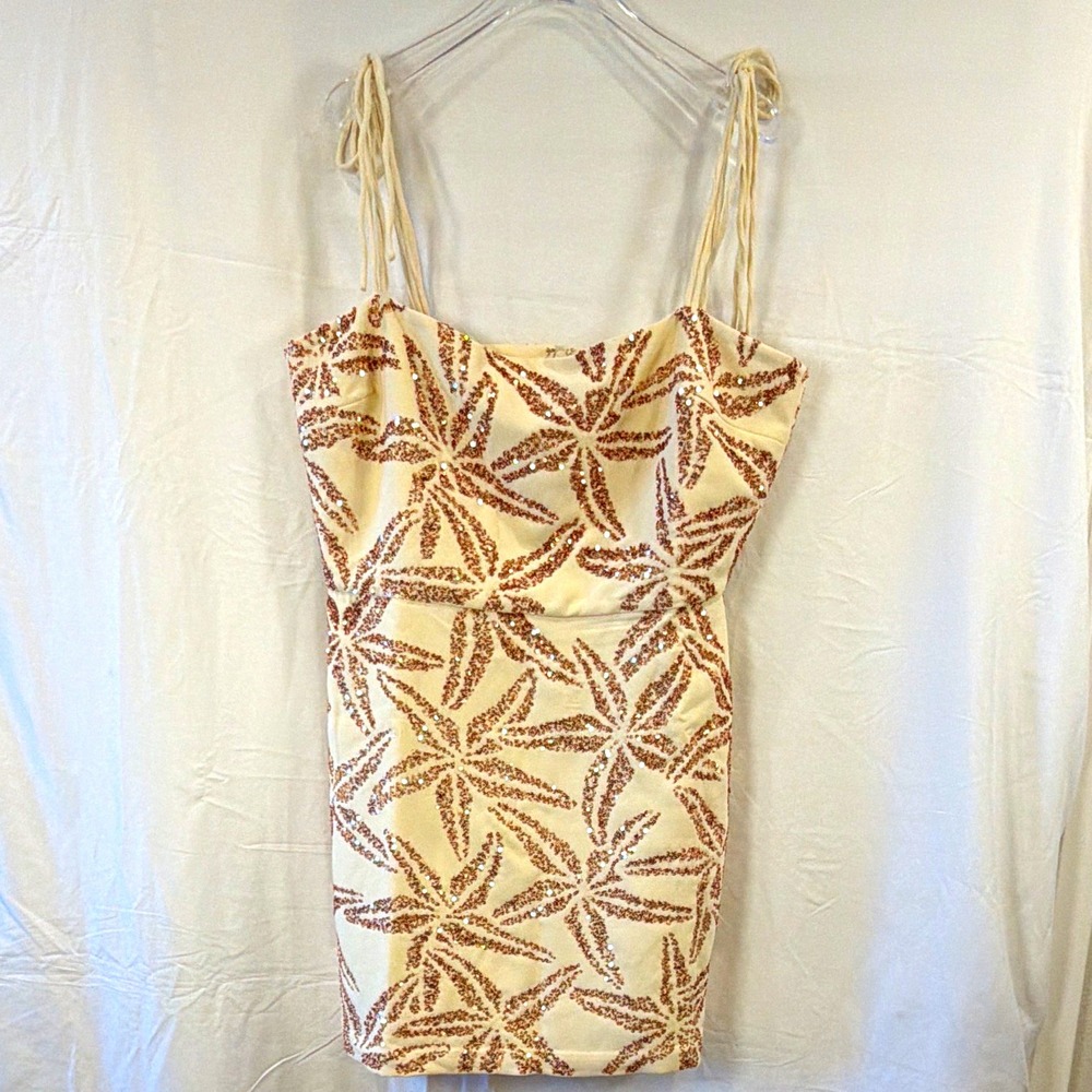 Amanda Uprichard Avani Sequin Starfish Mini Dress NWT Size XL Rose Gold Cream